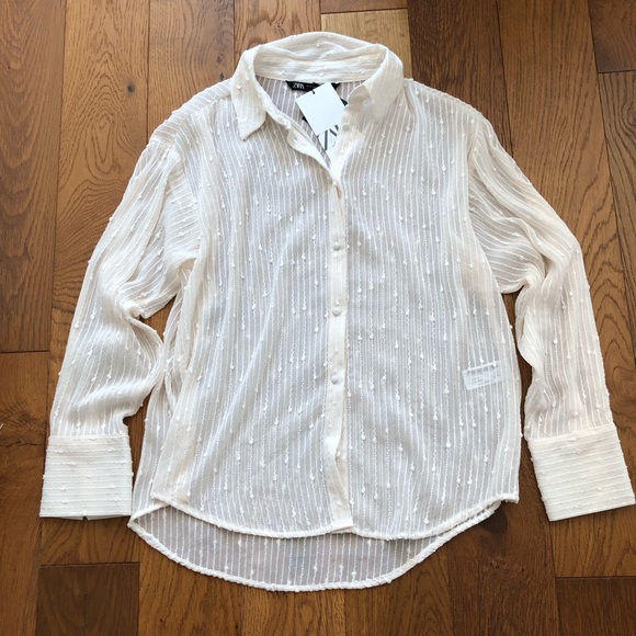 Zara Cream Colour Sheer Button up shirt. Size Small - Picture 1 of 5